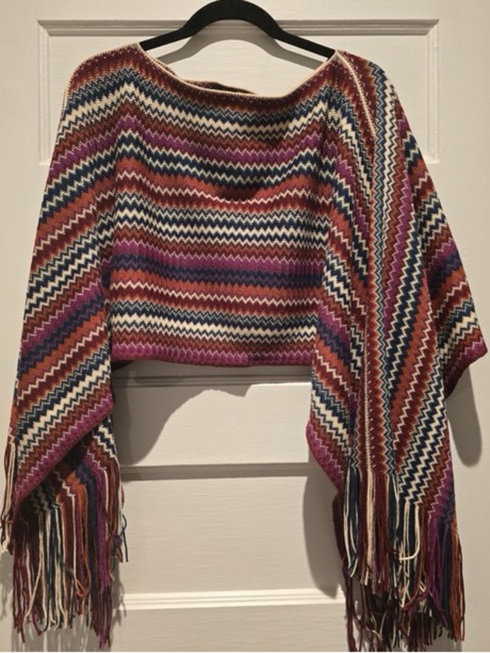 Missoni Chevron Fringe Wool Blend Poncho Shawl Multi Color NWT One Size